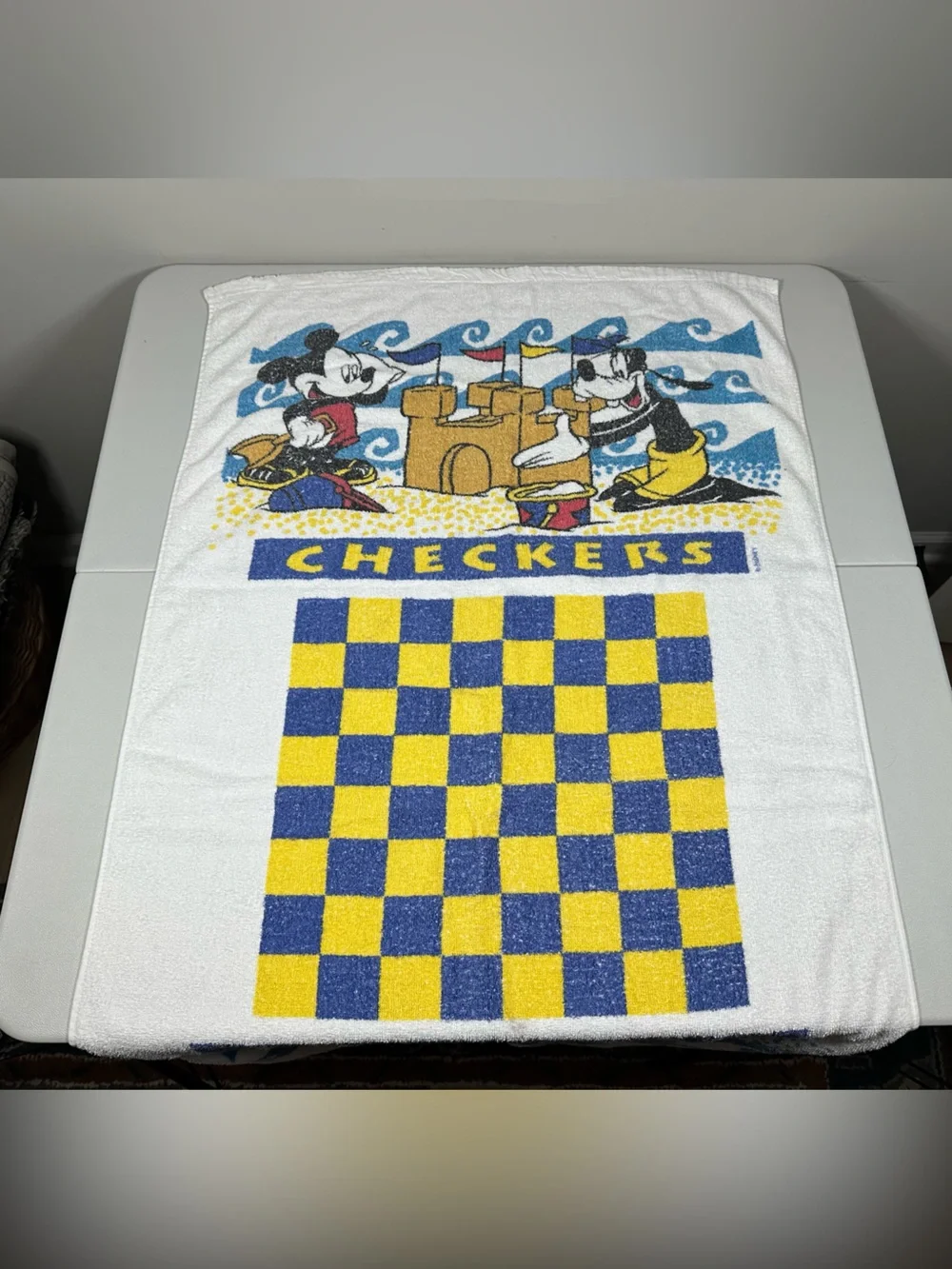 Vintage Disney by Franco Mickey Mouse, Goofy & Pluto Checkers Beach Towel